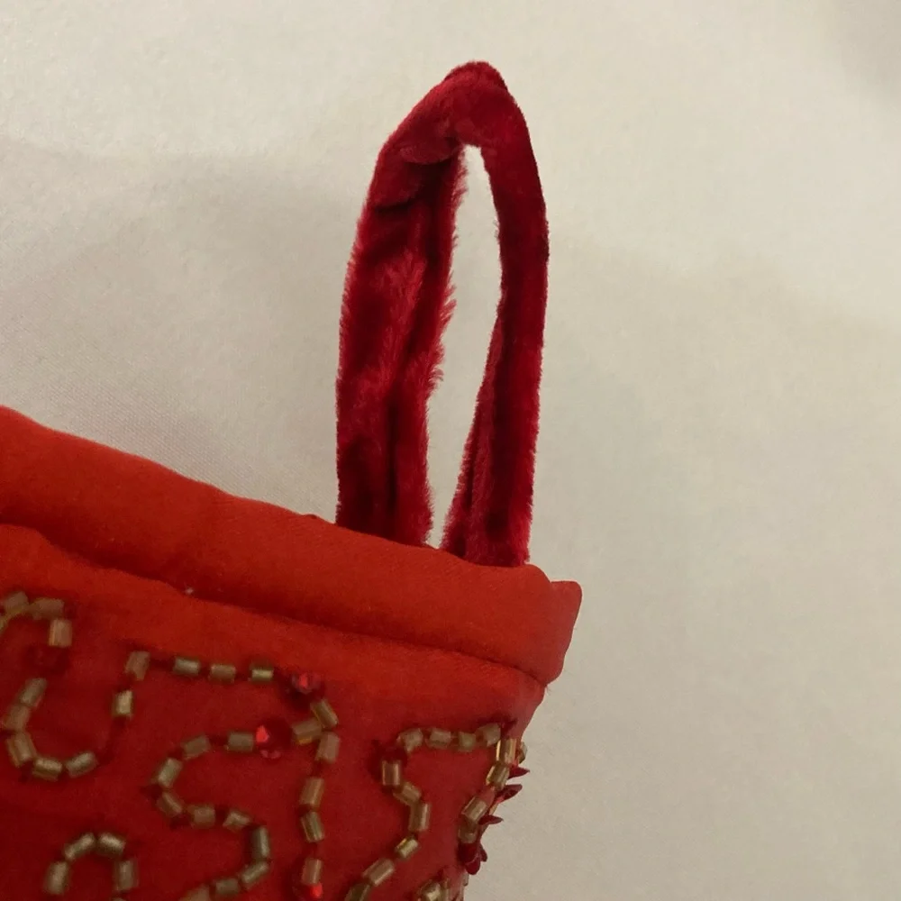⭐️ Target Red Velvet And Gold Beaded Christmas Stocking
